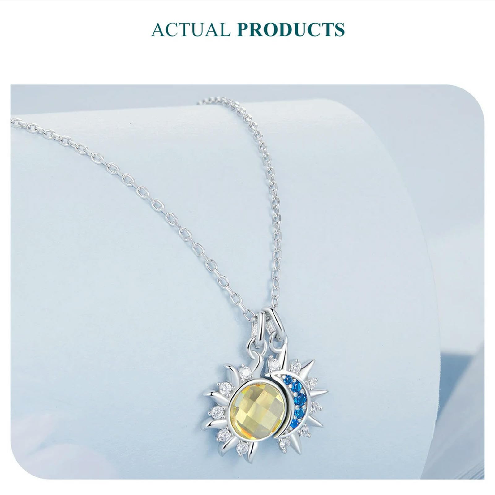 Collana Con Ciondolo Energetico Sole E Luna In Argento Sterling 925 E Oro Bianco, Per Donna, Regalo Di Alta Gioielleria Per Feste