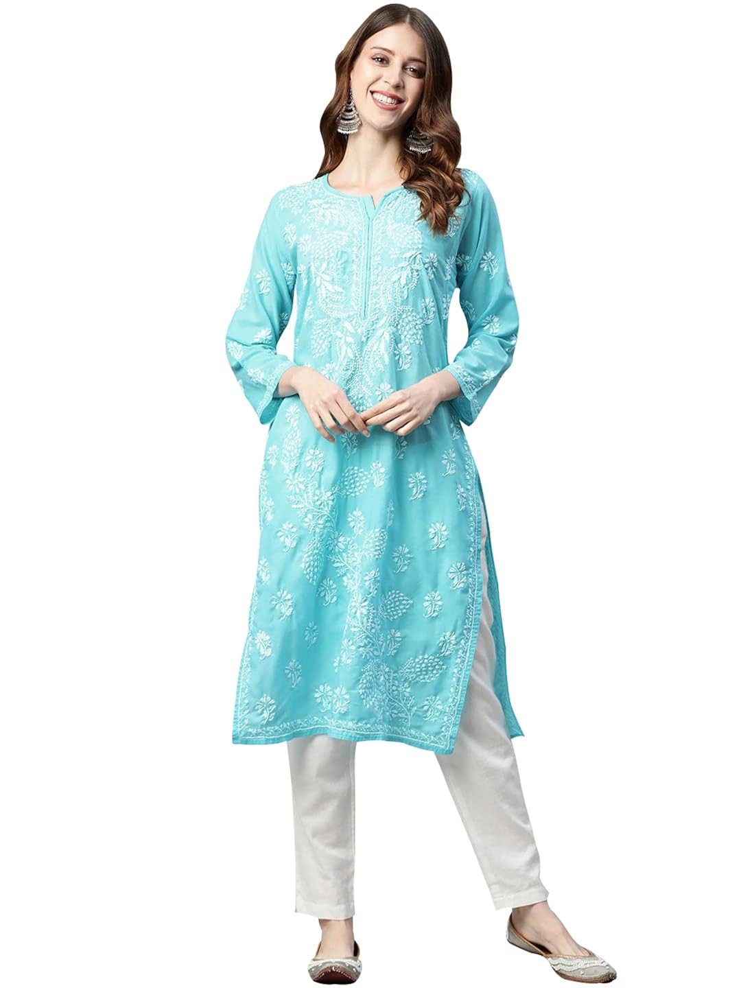 Buy Ada Lucknow Chikankari Handicraft Regular Wear Women's Cotton Kurti