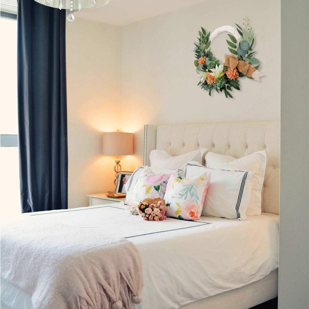 Ghirlanda Piante Grasse Artificiale - Decorazione Porta 40cm Con Fiocco