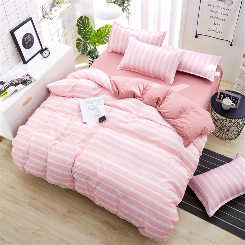 Housse de couette confortable DOTBUY en microfibre douce et parure de lit 4 pièces rayure rose
