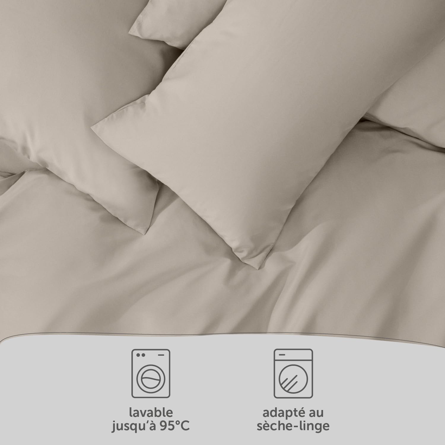 Blumtal Housse de Couette 200x200 cm + 2X taie d'oreiller 65x65 cm - Parure de lit 200x200 certifié Oeko-TEX - Taupe