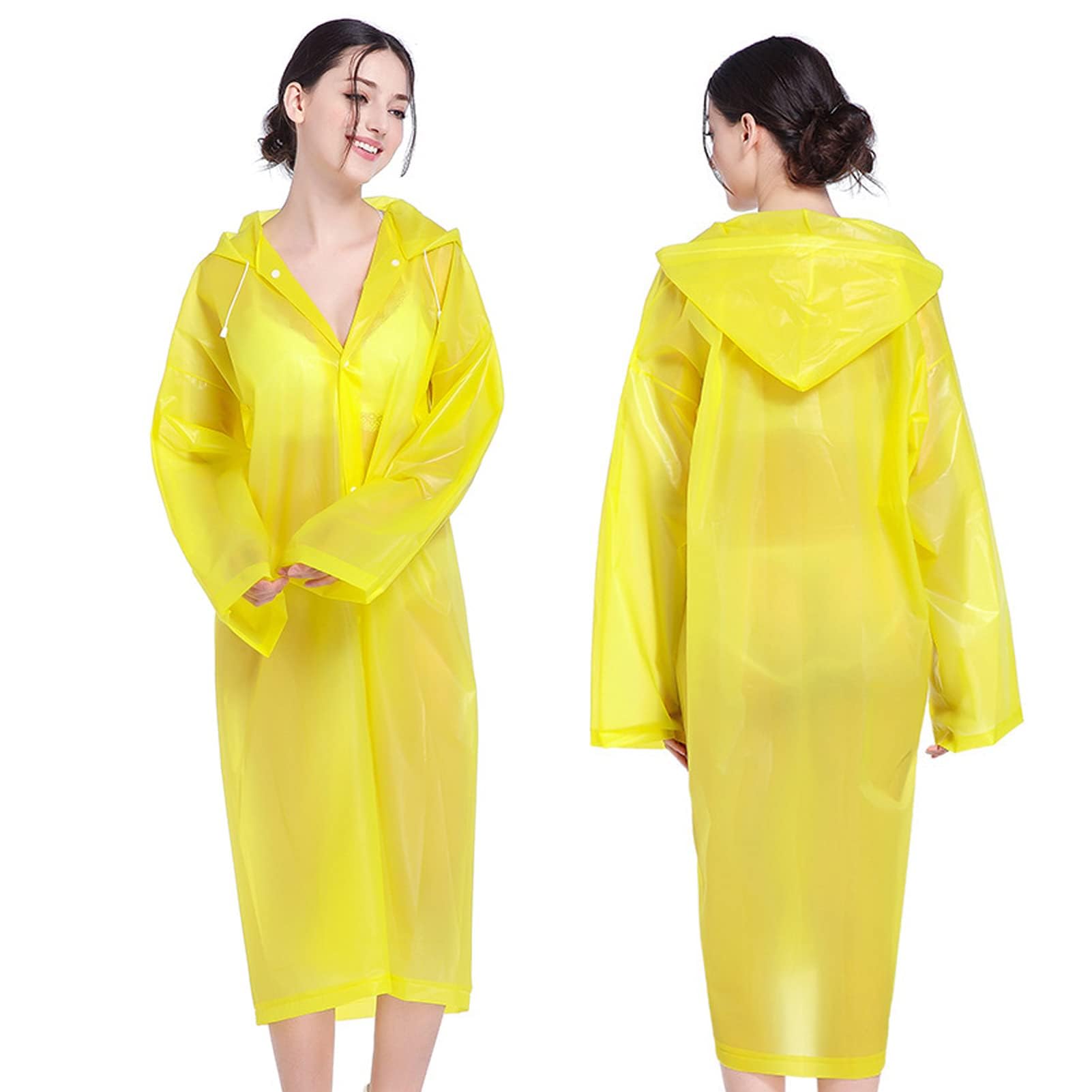 AMWYODK Adult Rain Poncho, 2-Piece Reusable Raincoat with Hood and Sleeves, Suitable for Emergency Situations, Outdoor Activities, and Camping, Yellow