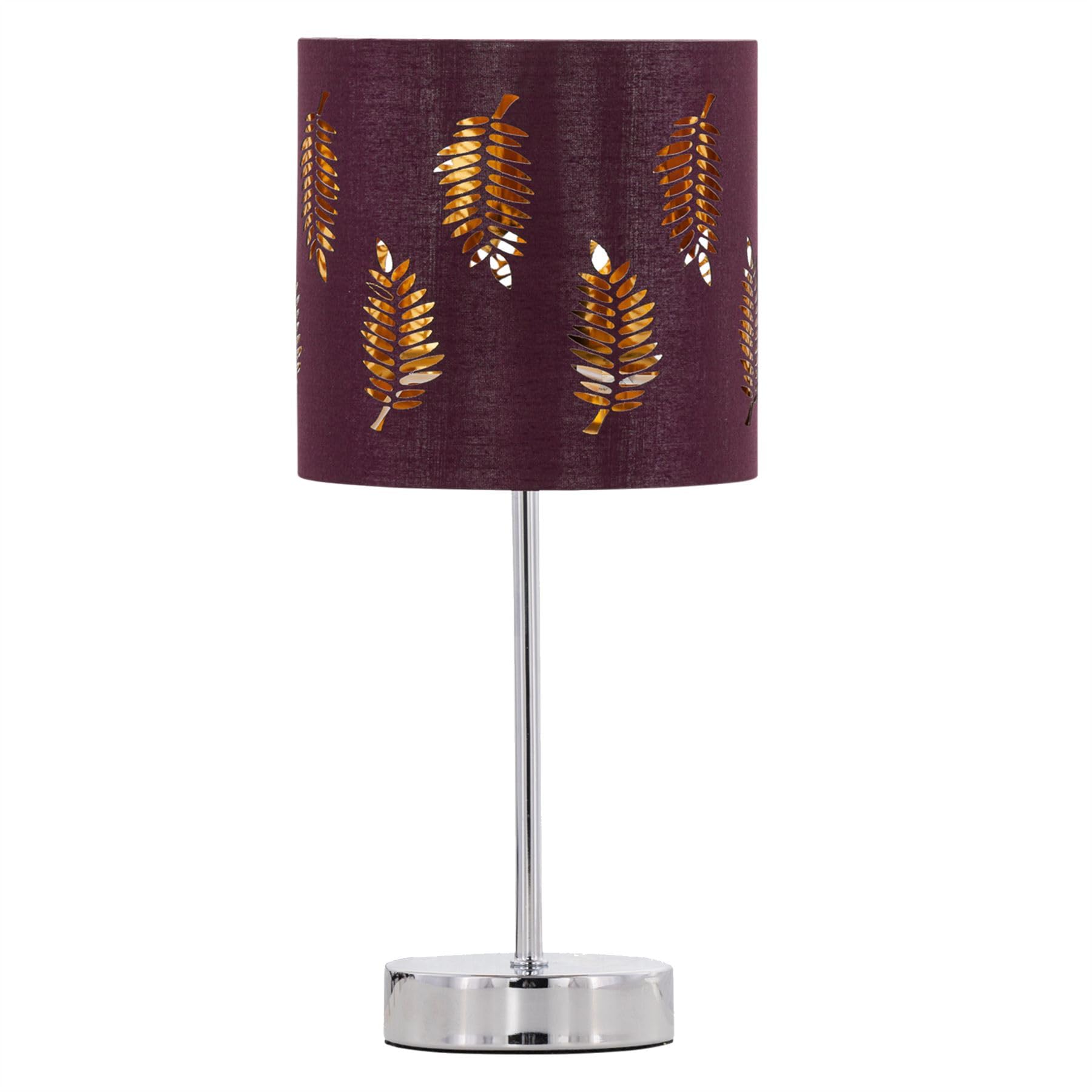 Firstchoicelighting Chrome & Burgundy Polished Chrome Table Lamp Or Bedside Light, Modern Design, Burgundy Leaf Cut Out Shade, Height 35Cm, Led Compatible