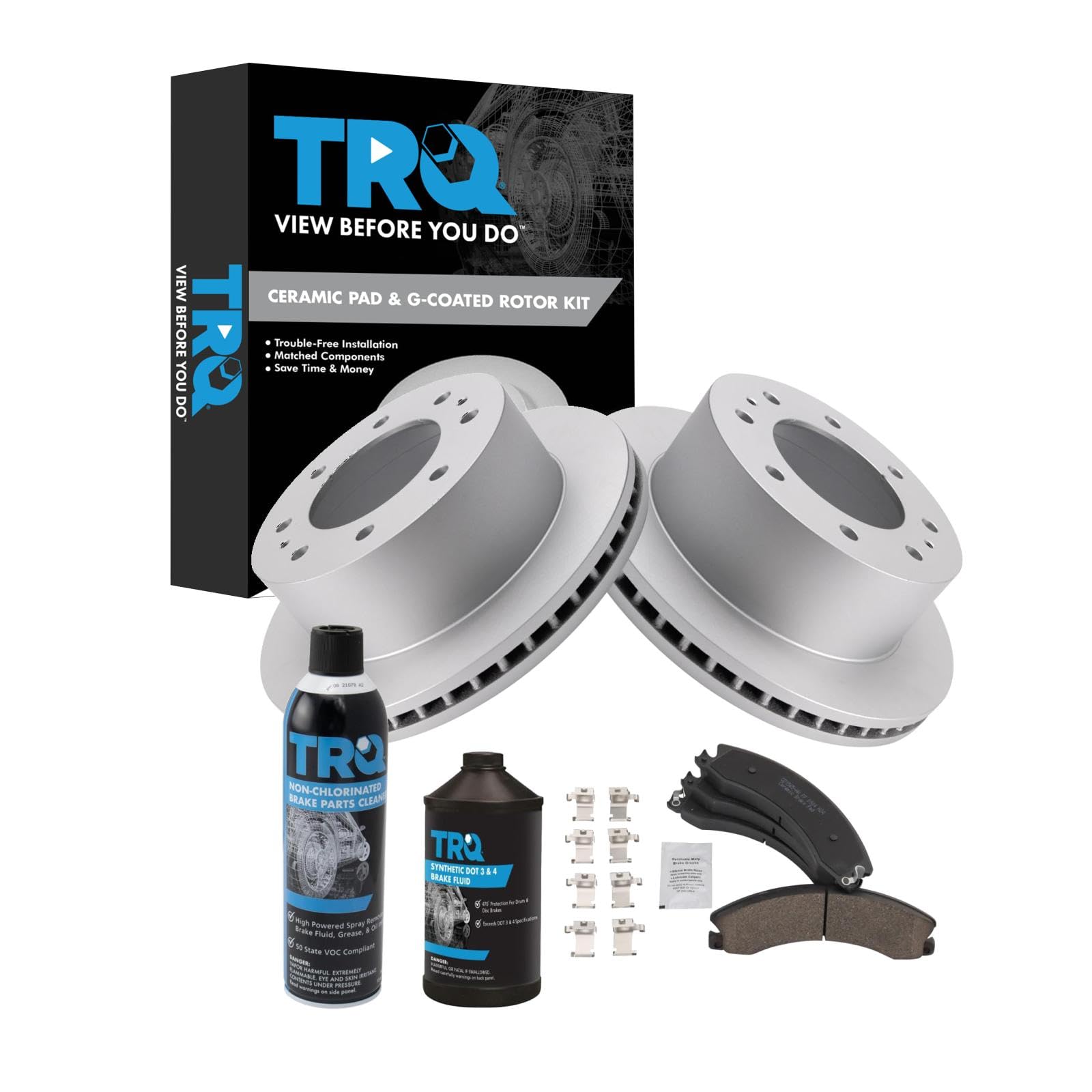 TRQ Rear Brake Pad &amp; Rotor Kit Compatible with 2011-2019 Chevrolet Suburban 3500 HD 2011-2019 GMC