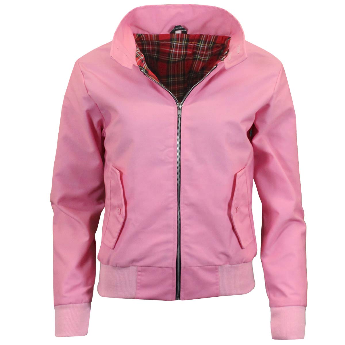 G5 APPAREL Ladies Classic Vintage Scooter Harrington Bomber Jacket | Tartan Lined | Biker Pink