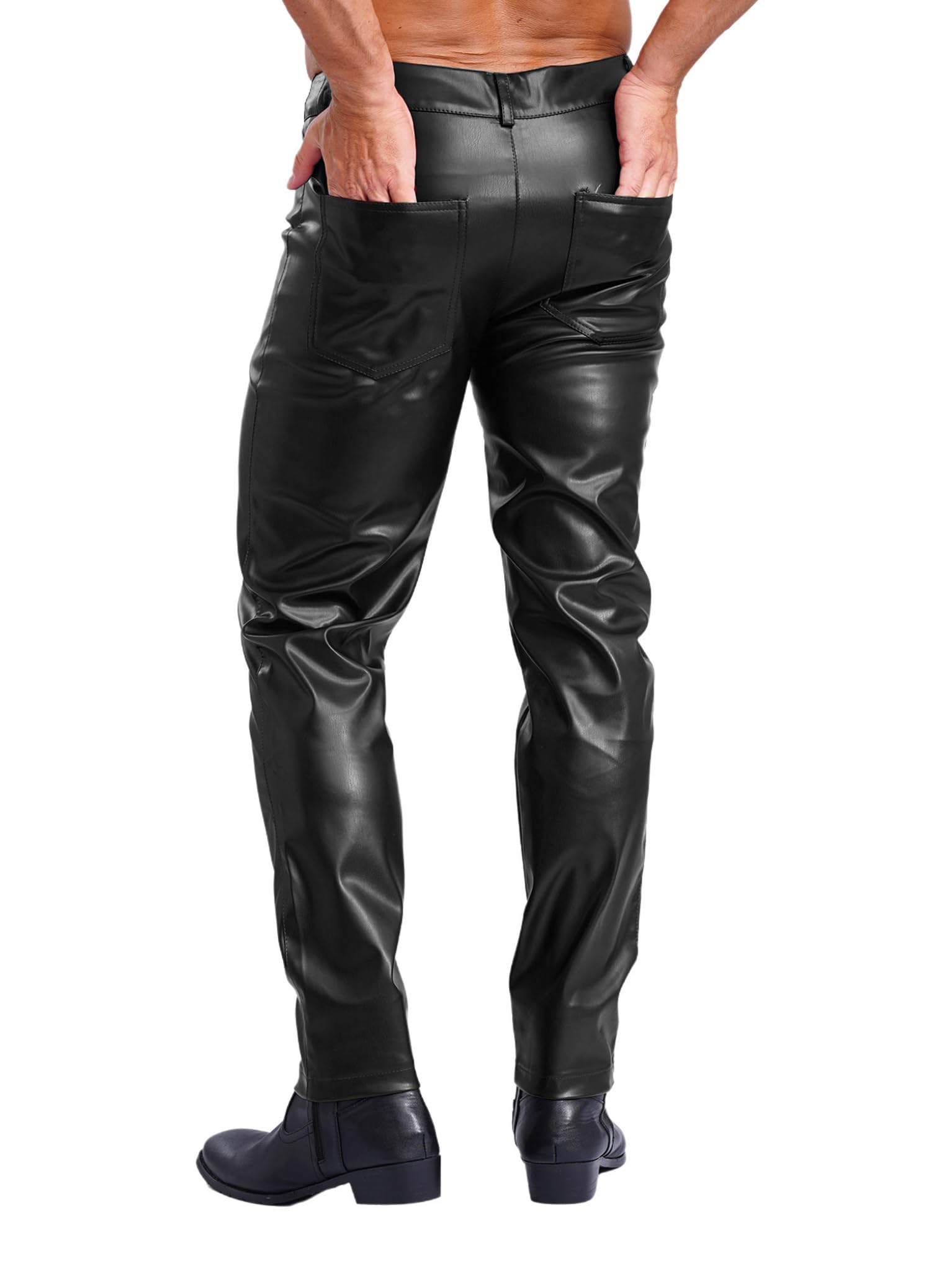 TTAO Pantaloni da uomo Wetlook skinny, in ecopelle, erotici, da uomo, elasticizzati, in pelle, per feste, clubwear