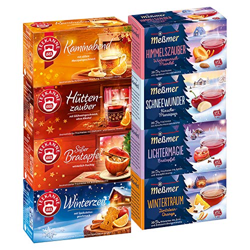 Wintertee-Set (Teekanne Kaminabend, Süßer Bratapfel, Hüttenzauber, Winterzeit und Meßmer Wintertraum,Himmelszauber, Schneewunder, Lichtermagie Bratapfel)