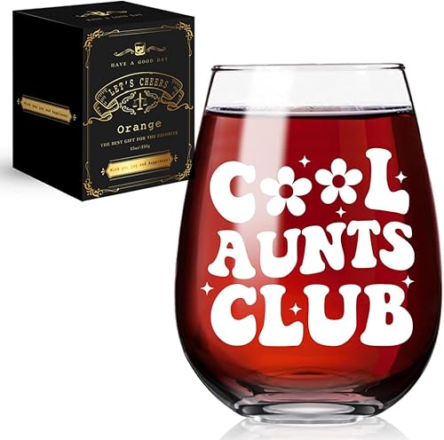 QIMIUTB Cool Aunt Club - Copa de vino sin tallo, Día de la Madre, Navidad, regalos de cumpleaños para tía, tía, mujer, hermana, regalos para tía de