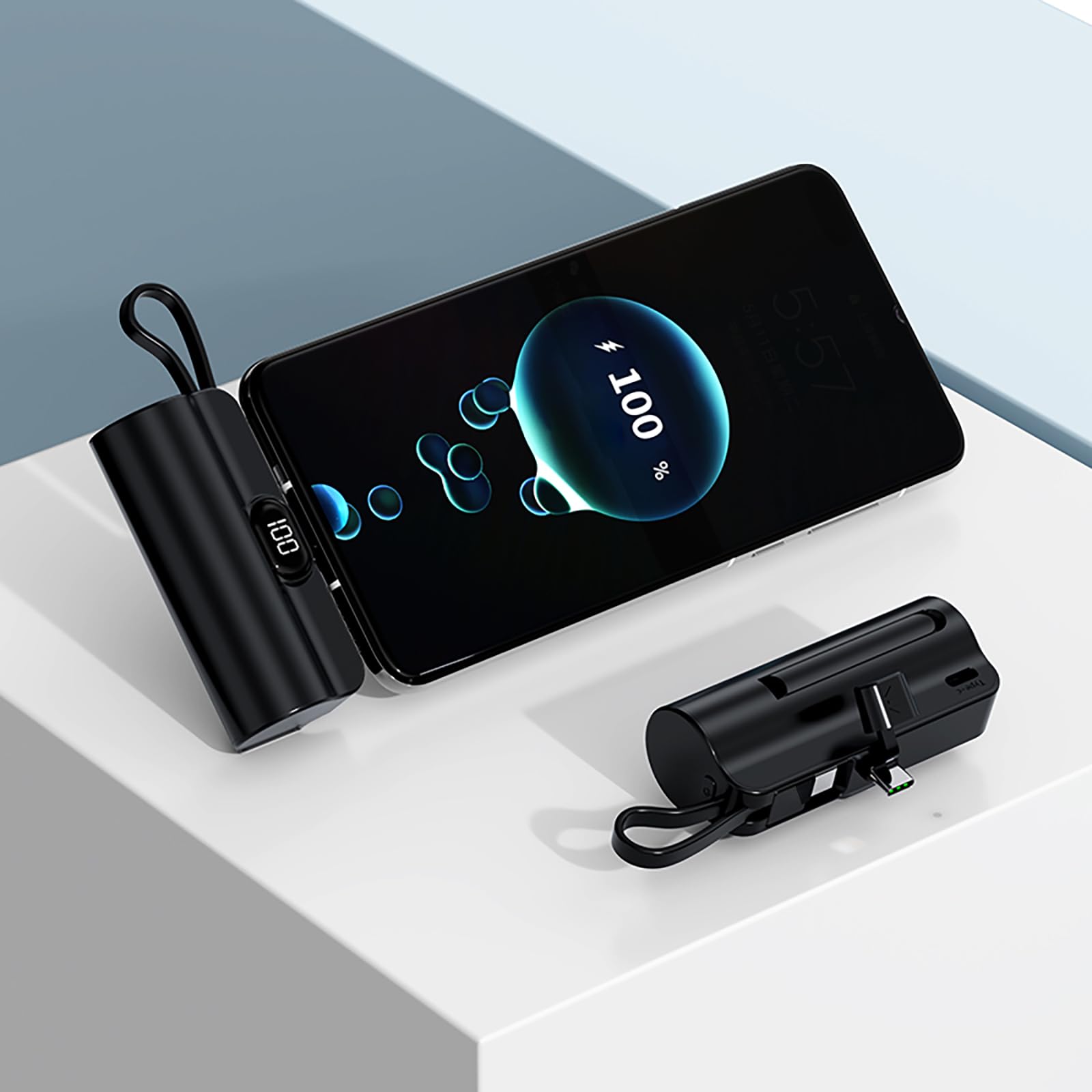 Mini Power Bank,Capsule Power Phone Charger 5500mAh,Portable Charger with Dual USB-C Ports for iPhone16/ 15/15 plus/15 pro/15 pro Max/Android Phone/Samsung/Moto/LG etc (Black)