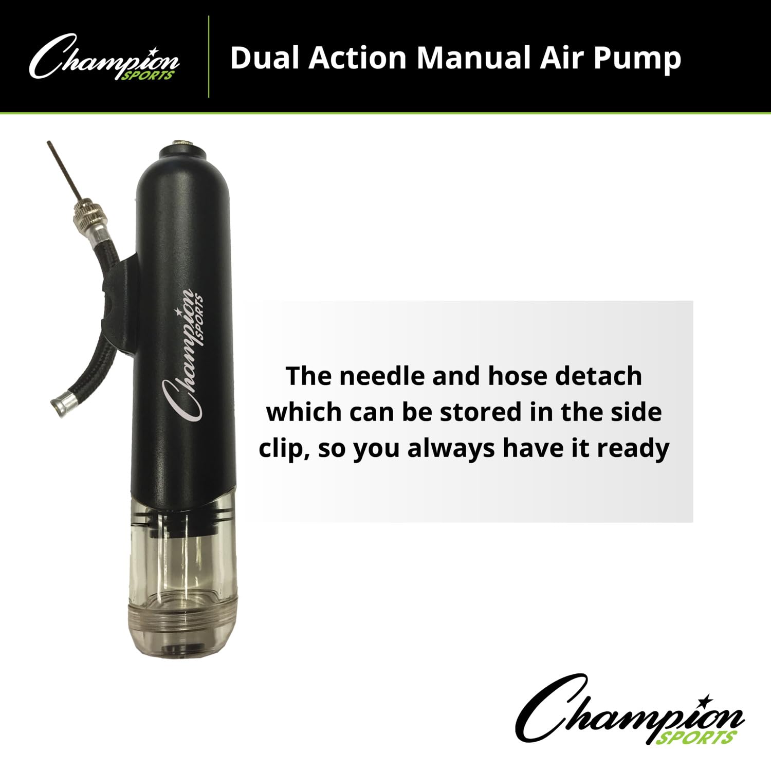 Champion Sports Unisex's Dual Action ręczna pompka powietrza, czarna, S