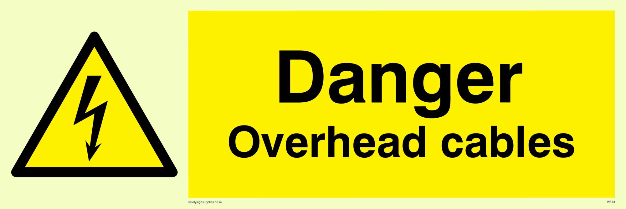 Viking Signs WE73-L31-PV "Danger Overhead Cables" Sign, Photoluminescent Sticker, 100 mm H x 300 mm W