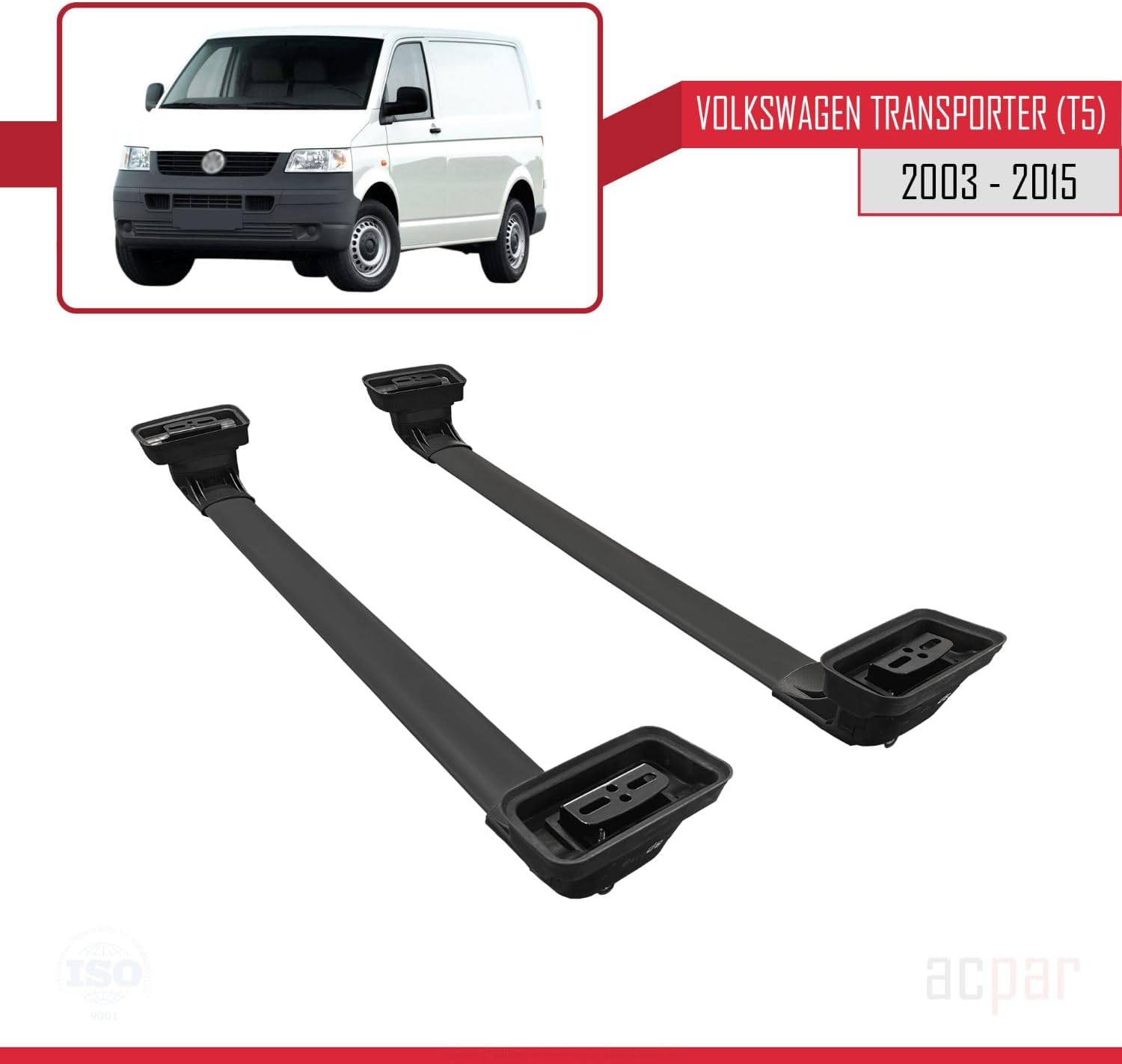 Compatible with Volkswagen Transporter (T5) 2003-2015 ACE-3 Car Roof Rack Cross Bar Black Aluminium 2 Bars