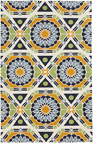 Mark&Day Wool Rugs, 8x11 Ignacio Modern Blue/Green/Orange Area Rug, Ivory