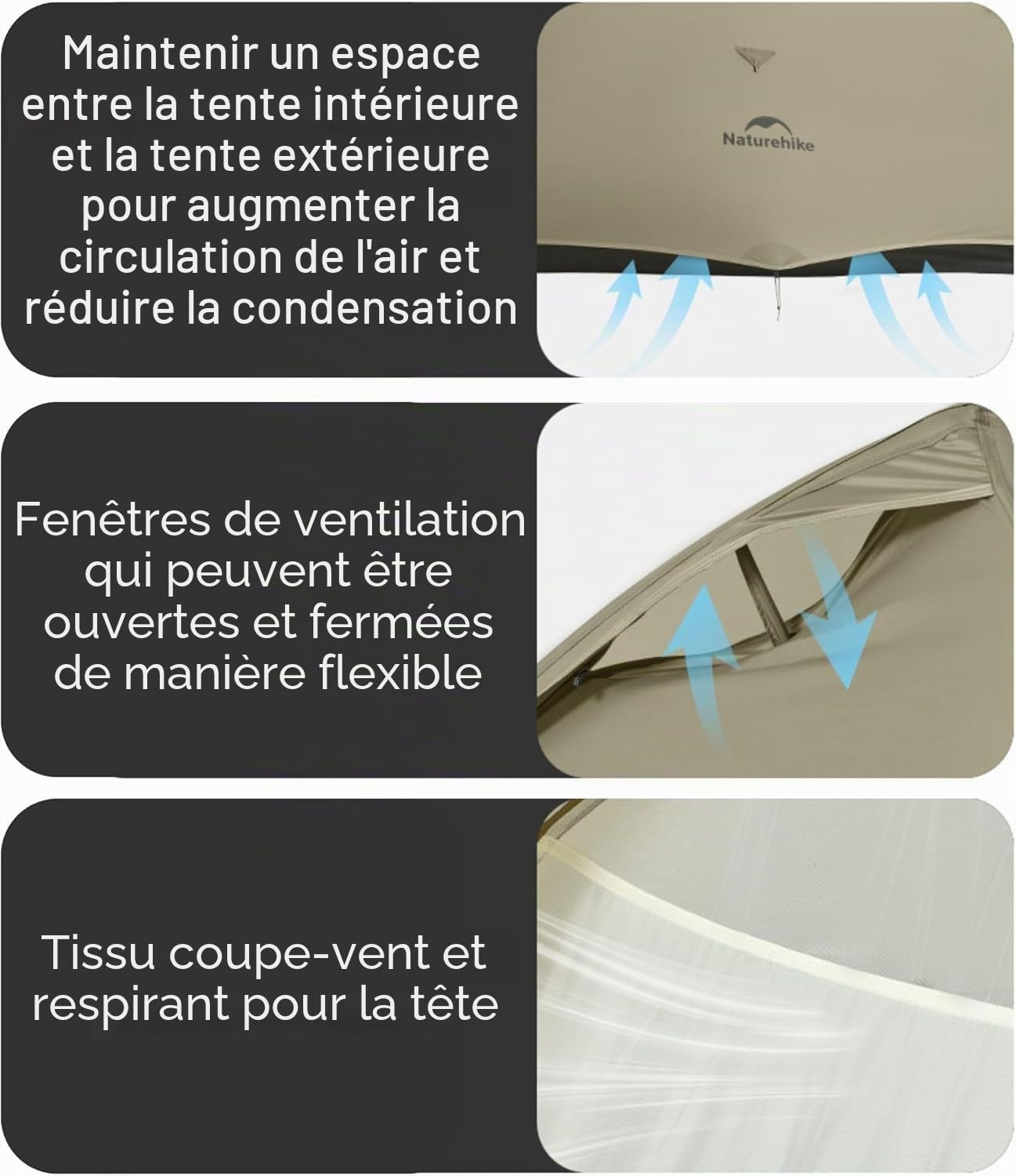Naturehike Cloud Up Pro Tente Ultralégère 1,39-1,93kg, Étanche PU3000+ et Résistante au Vent, Tente de Camping à Montage Rapide 3 Saisons avec Système de Ventilation, pour 1/2/3 Personnes