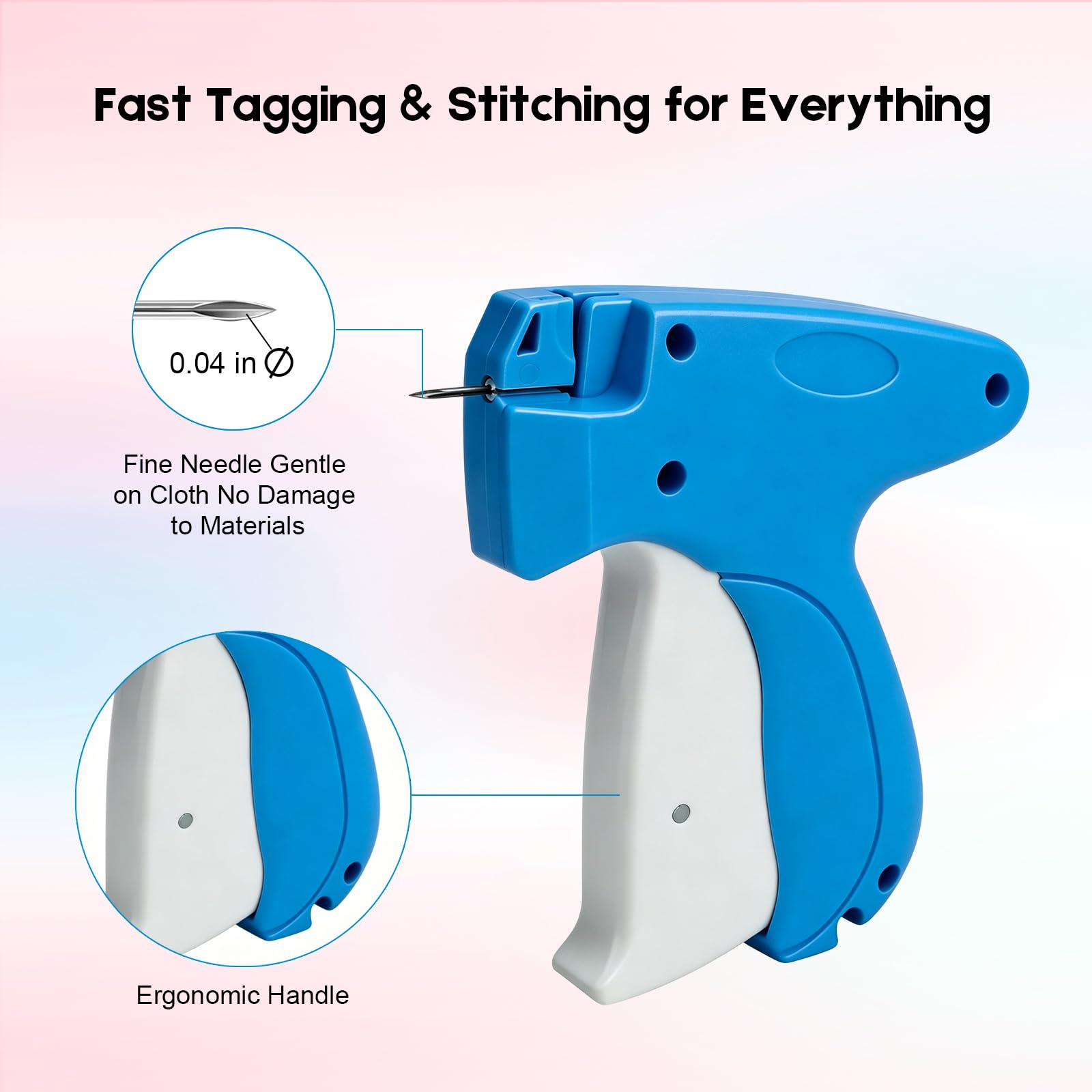 Pistola Cucitura Invisibile Portatile per Riparazioni Rapide, Etichettatrice per Tessuti Jeans Lana Poliestere, Include 6 Aghi + 3000 (Blu)
