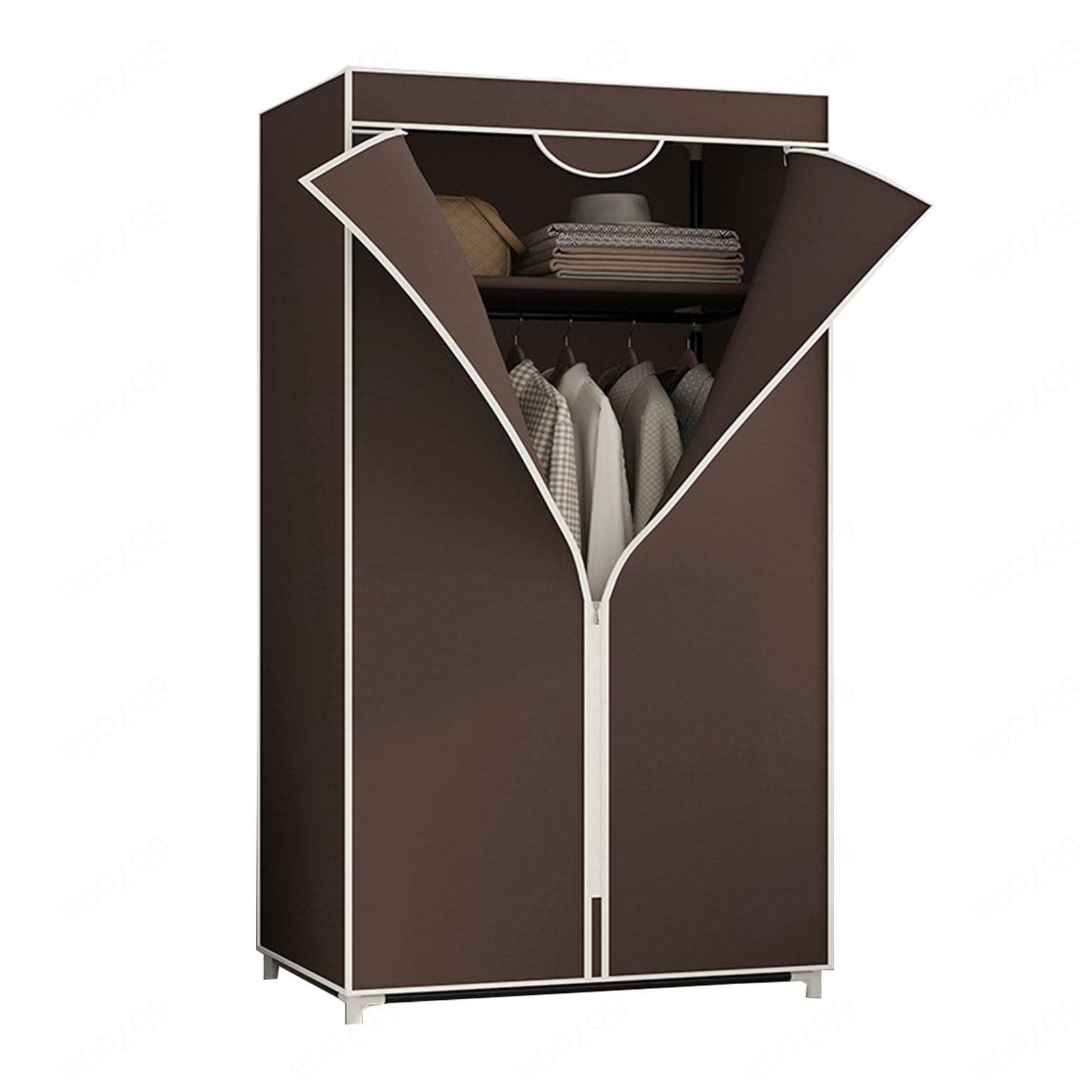 Armoire en toile marron 155x70x45cm avec penderie et étagères