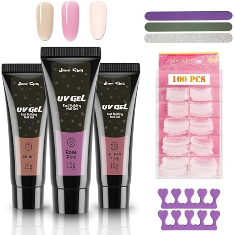 3 Colors UV Gel Nail Extension Builder Gel (Nude, Rose Pink, Clear Nude) Cover