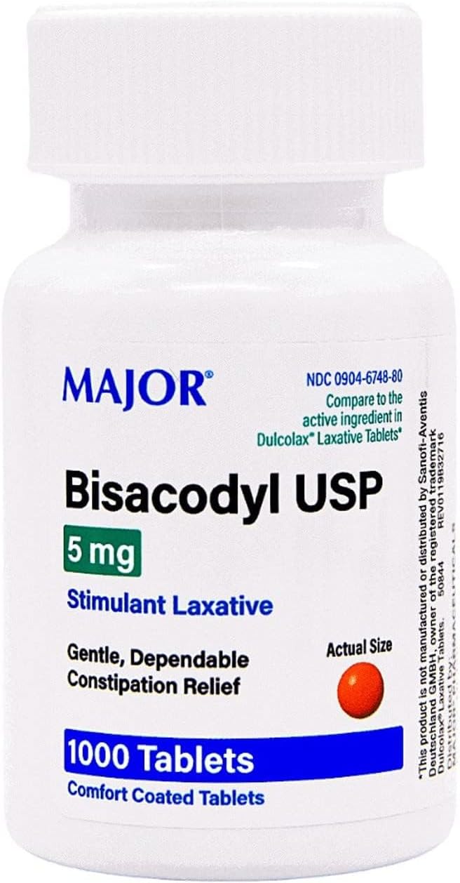 Major Bisacodyl 5MG Generic for Dulcolax Laxative Coated Tablets 1000 ct