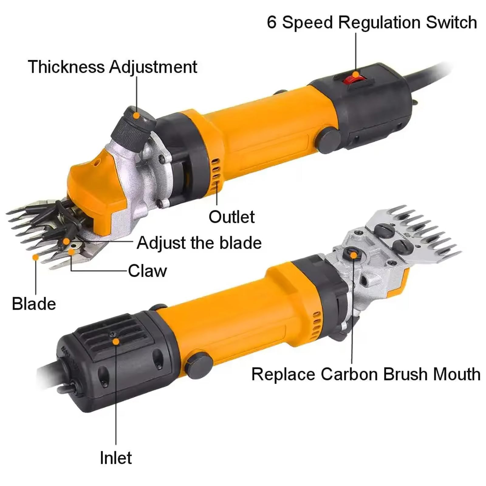 Forbici elettriche per Pecore da 690 W per impieghi gravosi - Forbici Professionali per Lana a 6 velocità con Lame intercambiabili a 13 Denti, Strumento per la tosatura di Pecore