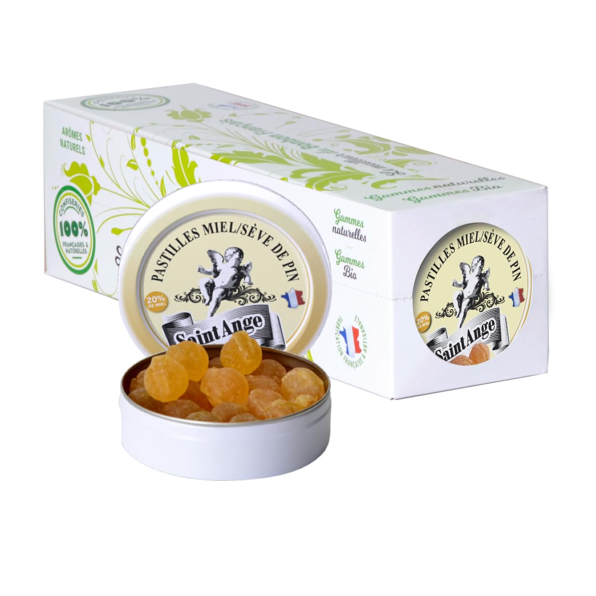 Lot 10 boites Miel Sève de Pin Pastilles Saint-Ange Bonbons Traditionnels 100% Français Miel Sève de Pin