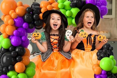 Miniatura 6 de Arco de globos de Halloween, 128 piezas, kit de decoración de fiesta de Halloween con pancarta de Halloween, globos de papel de aluminio fantasma,