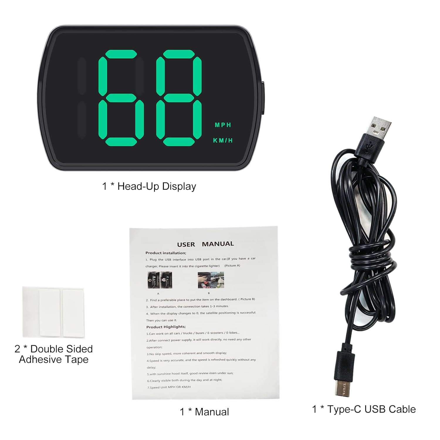 Package contents of Shkalacar Car GPS Speedometer