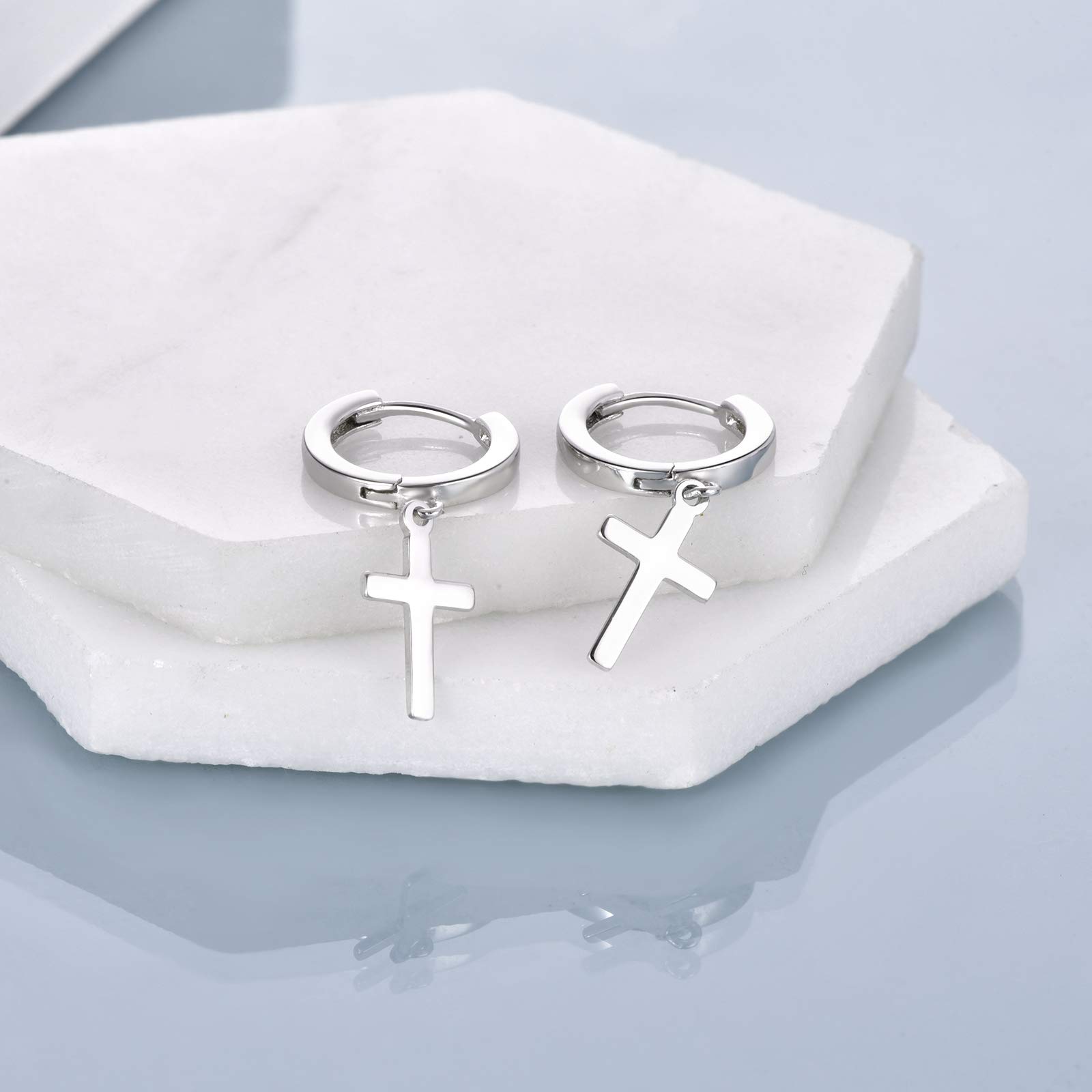 Damen Herren Sterling Silber schwarz Creolen Silber Kreuz Ohrringe und Sterne Creolen für Frauen Mädchen Männer Junge Frauen Teenager Mädchen Kind
