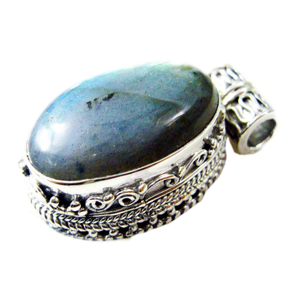 Echt Labradorit Medaillon für Frauen Sterling Silber ovale Form Vintage Handgemachten Modeschmuck