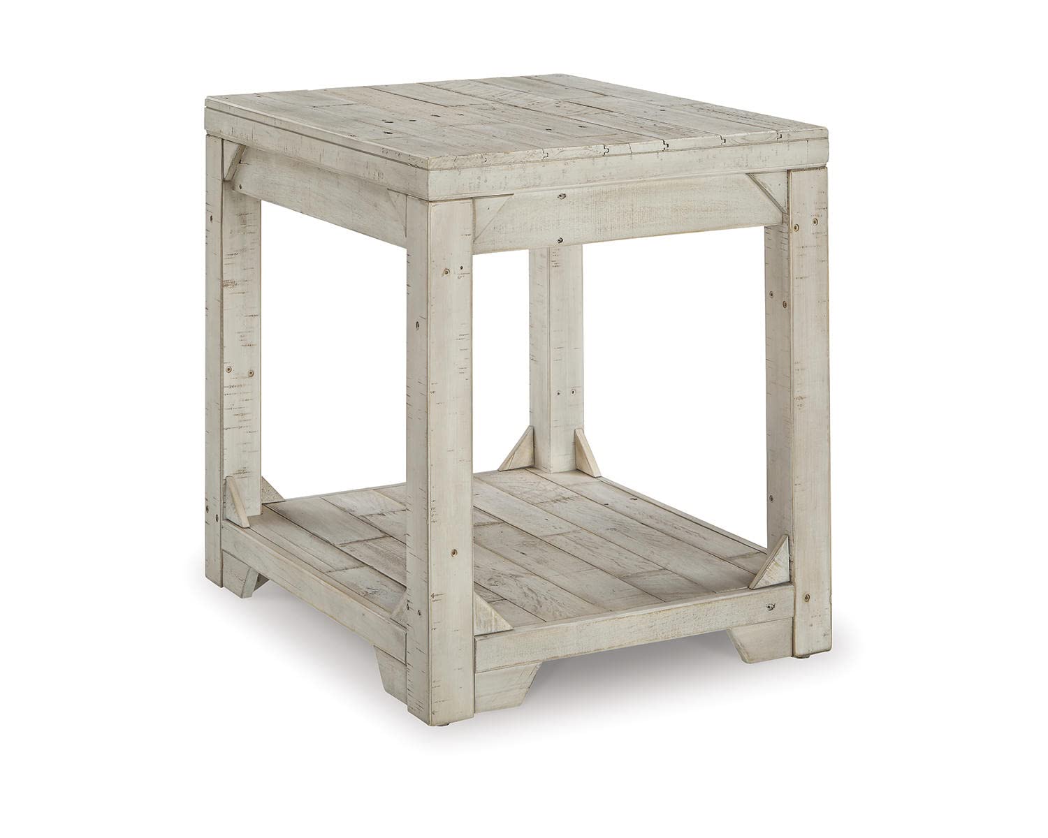 Photo 1 of *PARTIAL SET - See Clerk Notes*
Signature Design by Ashley Fregine Farmhouse Rectangular End Table with Lower Open Shelf, Triangle Bracket Accents, Wood, 25.25" High, Weathered White