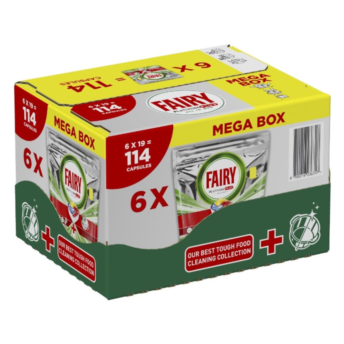 Fairy Platinum Plus Geschirrspüler Tabletten All in One, Zitrone, 114 Tabletten, beste Reinigung, damit das Geschirr strahlend sauber bleibt, Glanz und Kalk vorbeugt