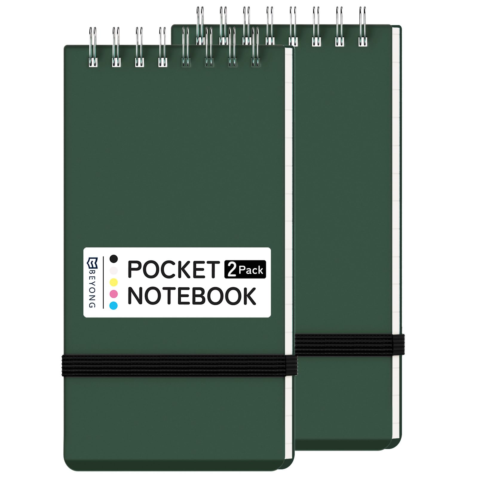 BEYONG Kleines Taschennotizbuch, Mini-Notizblock, Spiralnotizbücher, Notizblöcke für Arbeit, Schule (Dunkelgrün, 7,6 x 12,7 cm)