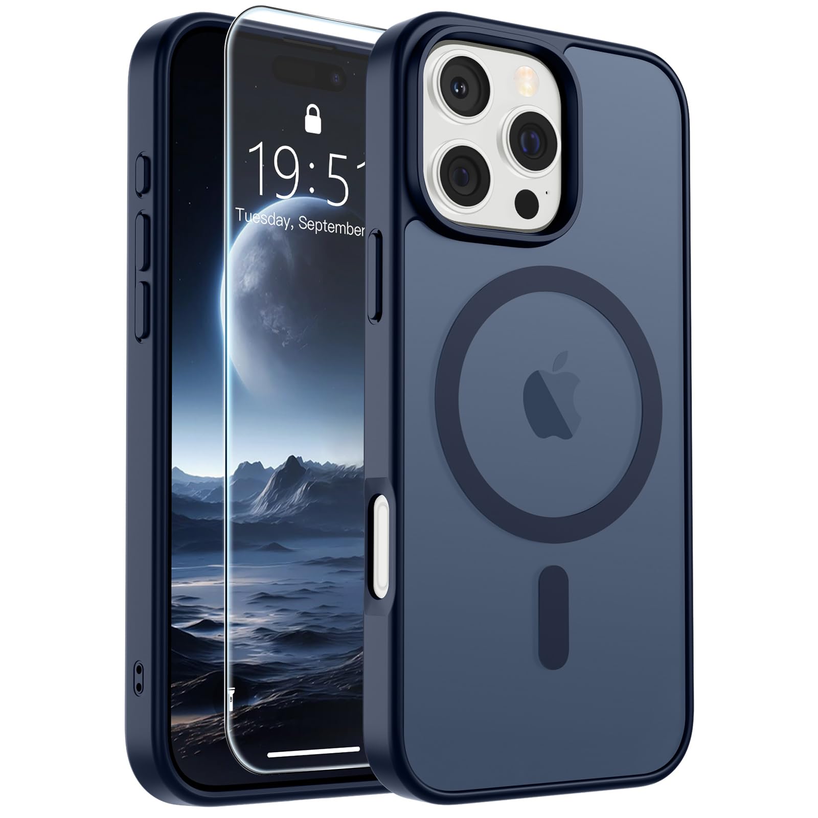 SUPFINE Magnetic for iPhone 16 Pro Max Case Dark Blue | With Screen Protector, Translucent Matte, Compatible with MagSafe, Military Grade Drop Proof, Rugged Shockproof Protective