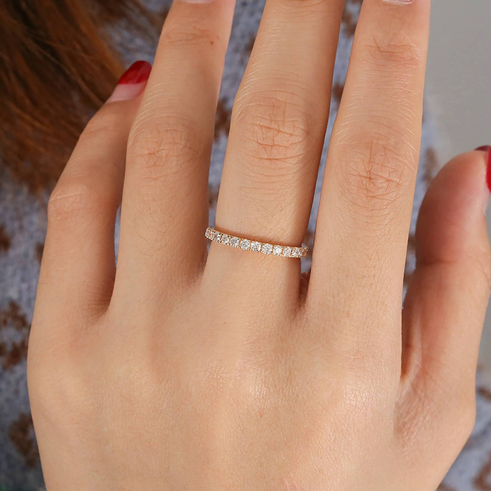 Anillos de oro amarillo para mujer, alianzas de boda de oro amarillo de 18 quilates, diamante redondo de moissanita redondo de 0,4 quilates, tamaño del anillo personalizado