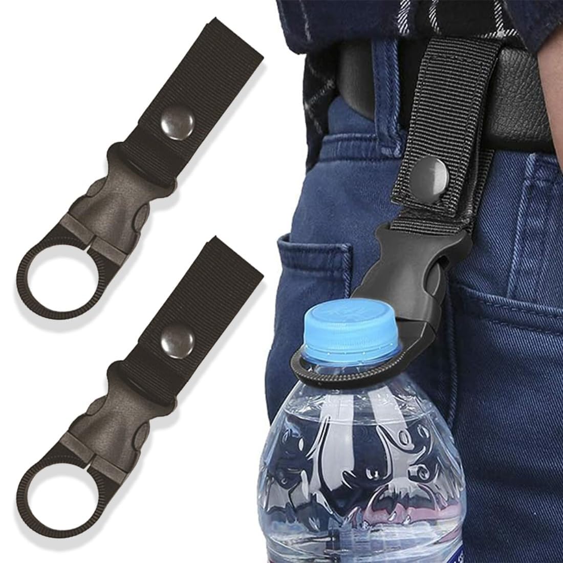 2 pezzi Portaborraccia a clip, Clip Porta Bottiglia D'acqua con Clip per Cintura, Portachiavi con Fibbia per Cintura, Portabottiglie per Campeggio, Escursioni, Attività All'aperto, nero