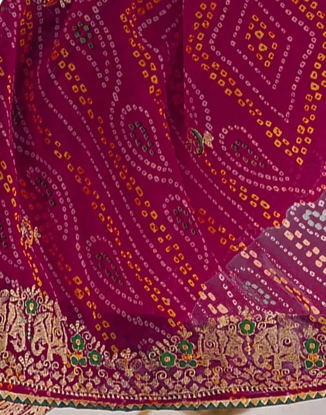 Image of Women's Georgette Bandhani Printed Embroidery Saree with Unstitched Blouse Piece
