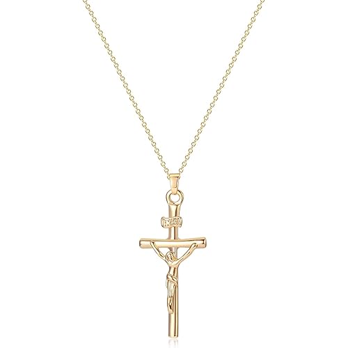 Fettero Cross Necklace Faith Pendant 14K Plated Dainty Chain Minimalist Simple Tiny God Lords Prayer Religious Jewelry