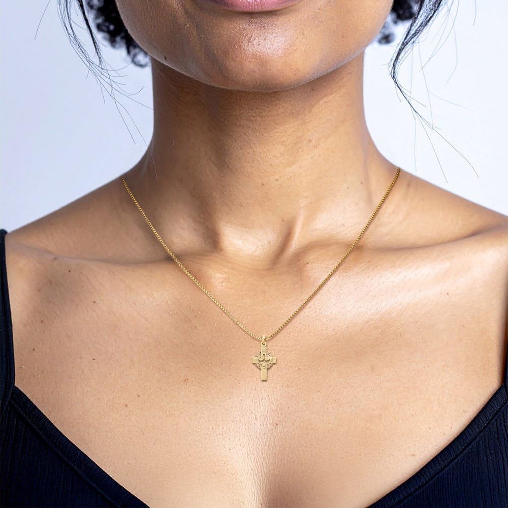 IceCarats 14K Solid Two Tone Gold Medium Dove Heart Celtic Claddagh Cross Pendant Necklace 23mm 7/8 inch Polished For Her