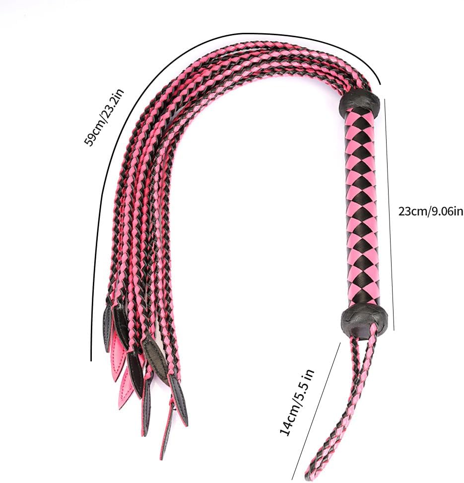Genuine Leather Red & Black Cat-O'-Nine-Tails Whip | 23cm Handle & 59cm Tail | Hangable Equestrian Training Whip | Handcrafted Premium Horse Equipment