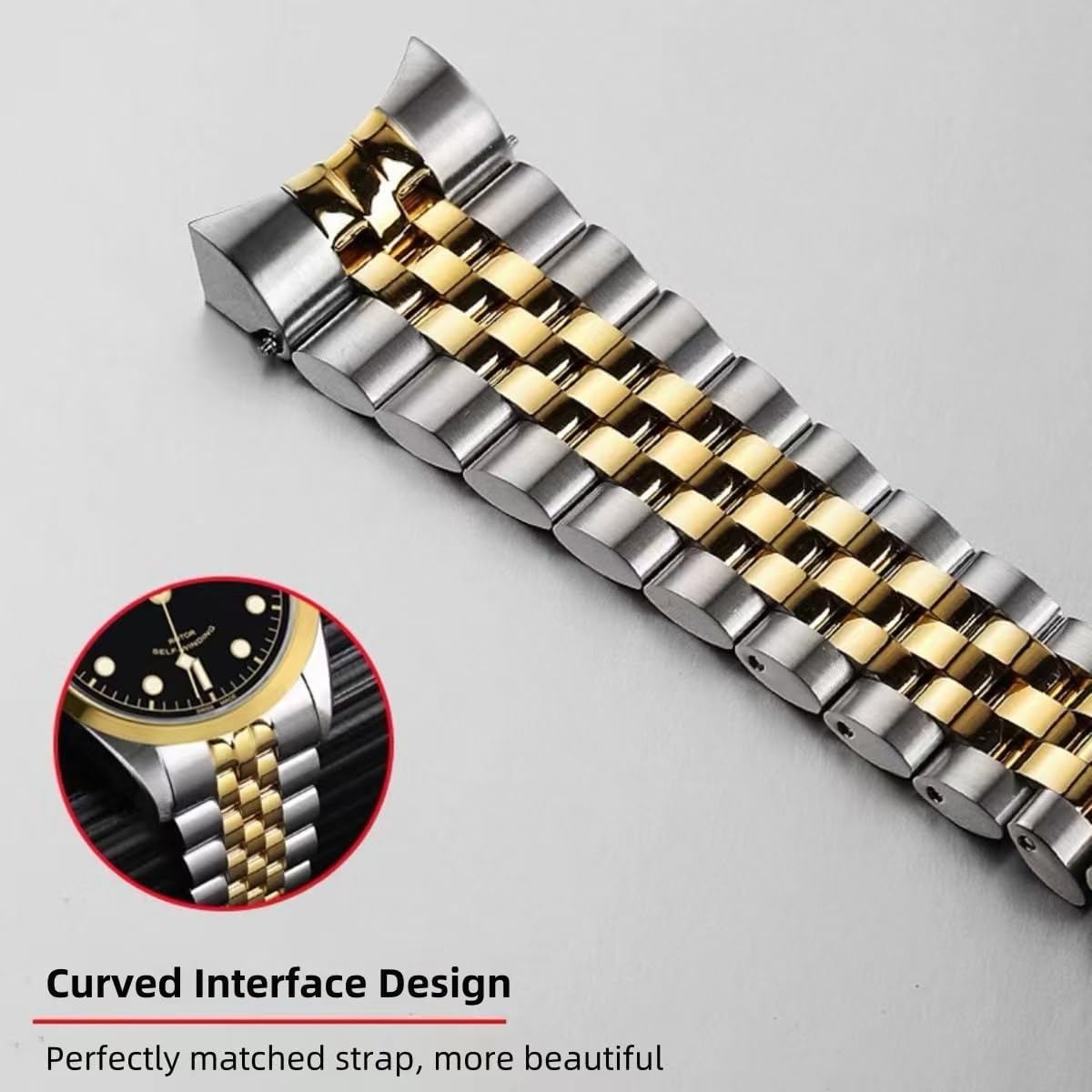 Stainless Steel Watch Band Curved Ends Tapered 18mm 19mm 20mm 21mm 22mm 24mmFlexible Metal Watch Strap Smartwatch Bracelet Deployment Double FlipLock Buckle Silver Black Gold