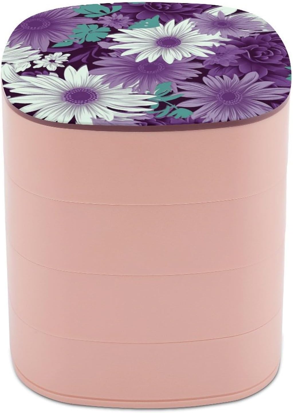 Purple White Floral Jewelry Organizer with Mirror Portable Jewelry Box Earring Holder for Women 4-Layer Rotating Travel Jewelry Tray Case Trinket Box for Ring Bracelets Necklace & Gift