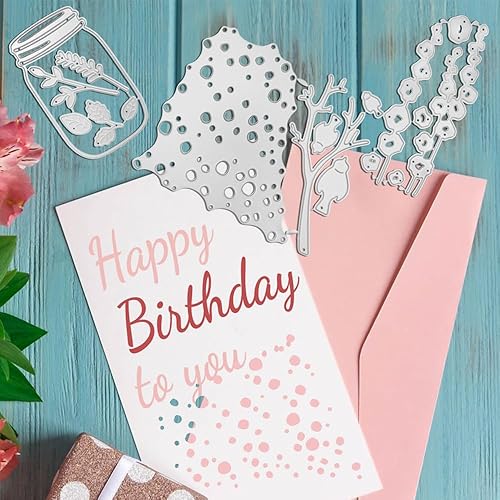 Miniatura 2 de SourceTon Juego de troqueles de corte de metal de 4 piezas, plantillas de estampado de flor de ciruelo, pájaro y jarrón | Herramientas de álbum de