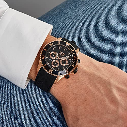 Ice-Watch - ICE steel Black Rose-Gold Chrono - Schwarze Herrenuhr mit Silikonarmband - Chrono - 016305 (Large)