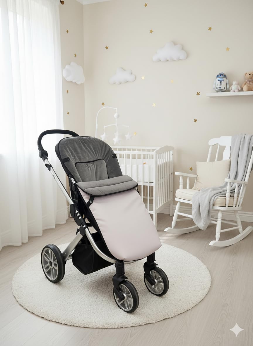 Saco Silla de Paseo Universal de ecopiel premium beige, saco bebe invierno con polar extrasuave, saco carro bebé impermeable, desmontable y transpirable, doble apertura, resistente hasta -15 grados