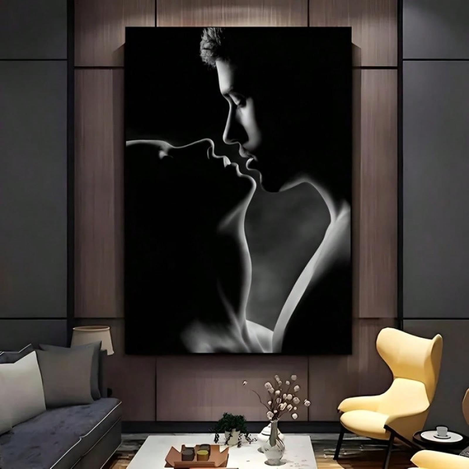 Toile murale noire et blanche couple moderne encadrée 21x30 cm - 6