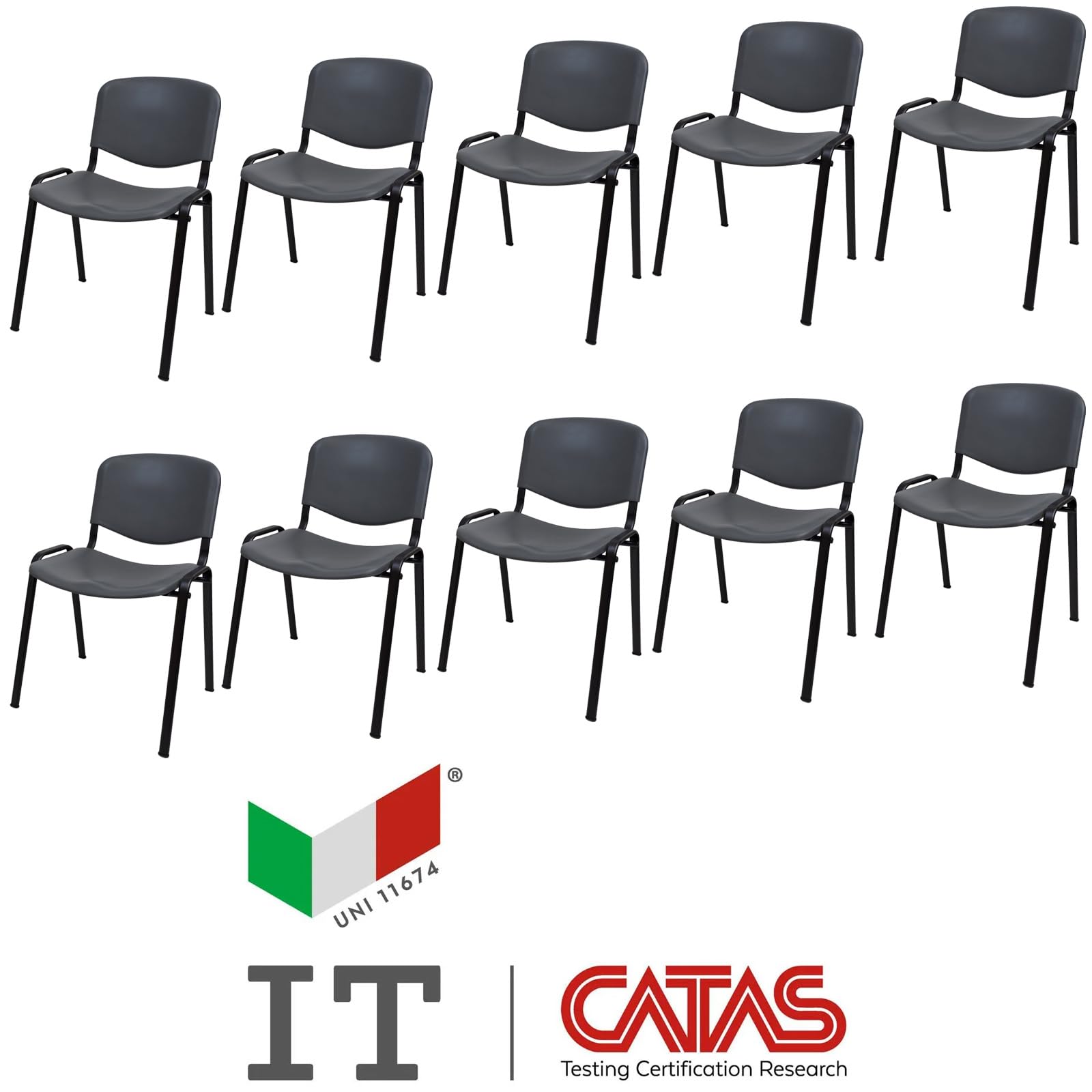 Set 10 Sedie Sala Attesa e Conferenza - Sedie Impilabili con Certificazione CATAS - Struttura in Metallo e Scocca in Polipropilene - Ideali per Ufficio, Scuola ed Eventi