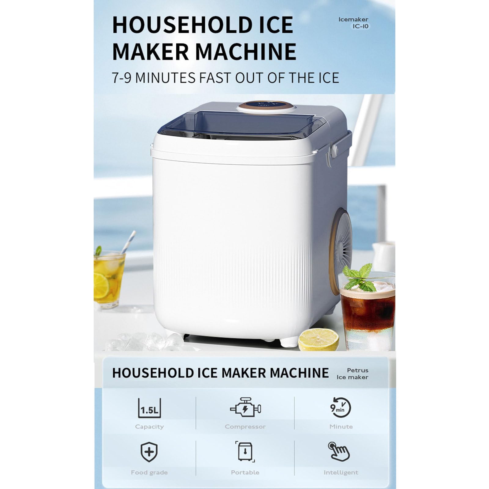 Genérico Máquina de Hielo de sobremesa, portátil para el hogar, Bar u Oficina. Produce 9 Cubitos de Hielo en 7-9 Minutos y alcanza una producción de 10-12 kg de Hielo en 24 Horas.