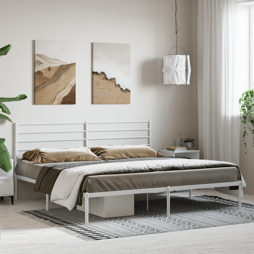 ShGaxin Structure de lit en métal avec tête de lit blanche 193 x 203 cm, bases de lit, sommier, chambres de jeunes, lit relaxant, cadre de lit, meuble lit 352374
