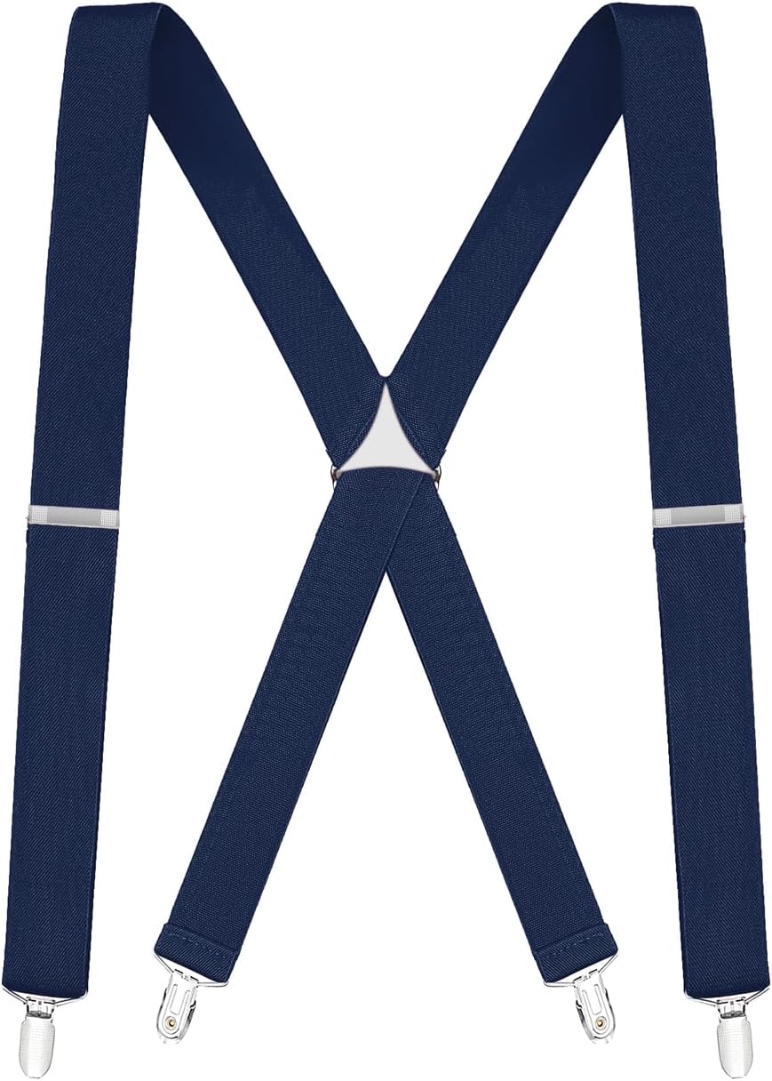 Buyless Fashion Suspenders for Men - 48" Elastic Adjustable Straps 1 1/4" - X Back