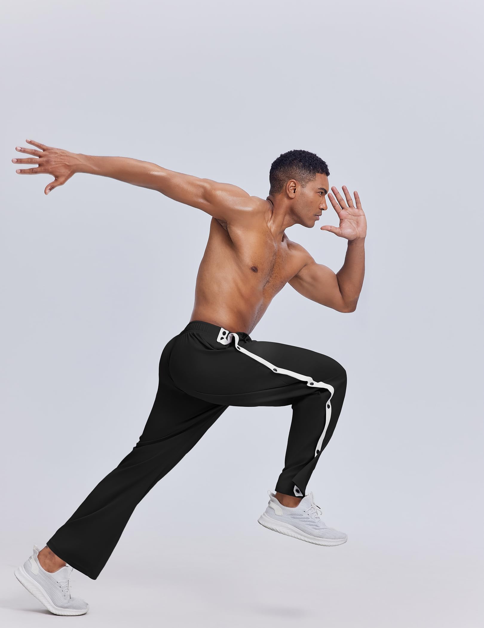 PINSPARK Pantalones de chándal para hombre, pantalones de rehabilitación, con botones de presión laterales, pantalones de deporte, fitness, pantalones de entrenamiento con bolsillos