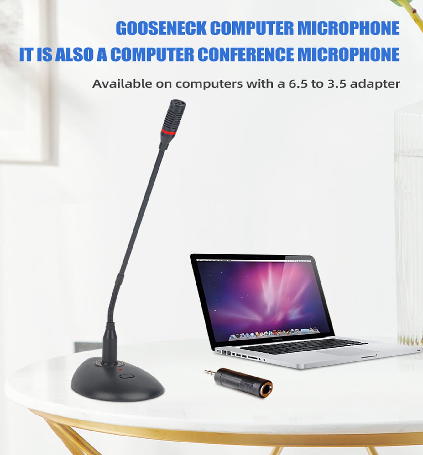 SunwyHub Podium Condenser Gooseneck Microphone,XLR Wired Connection for PC or Laptop with 3.5mm Adapter,Mute Button with LED Indicator,360° Adjustable Hose for Conferencing,Churches,Podcasting